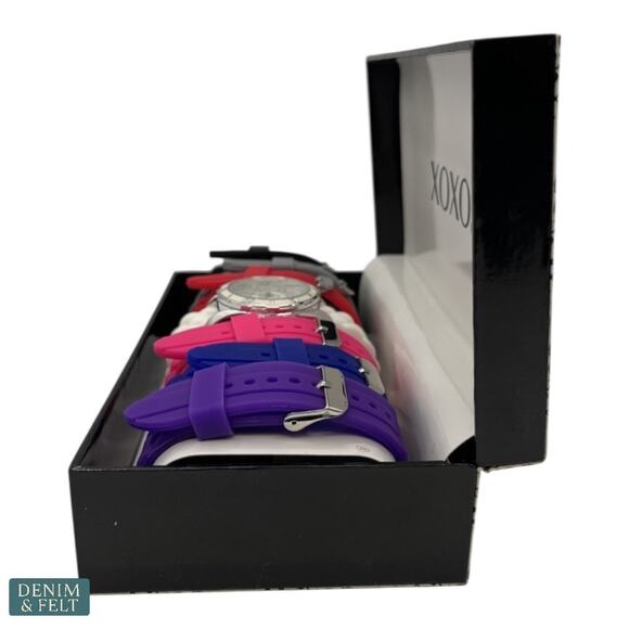 XOXO Women’s Silver-Tone Analog Watch Set w/ 7 Silicone Bands XO9043 NEW/NIB!! - Picture 4 of 14